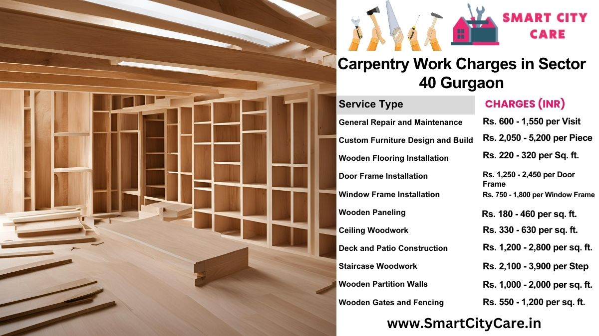 Carpentry Work Charges list in Sector 40, Gurgaon