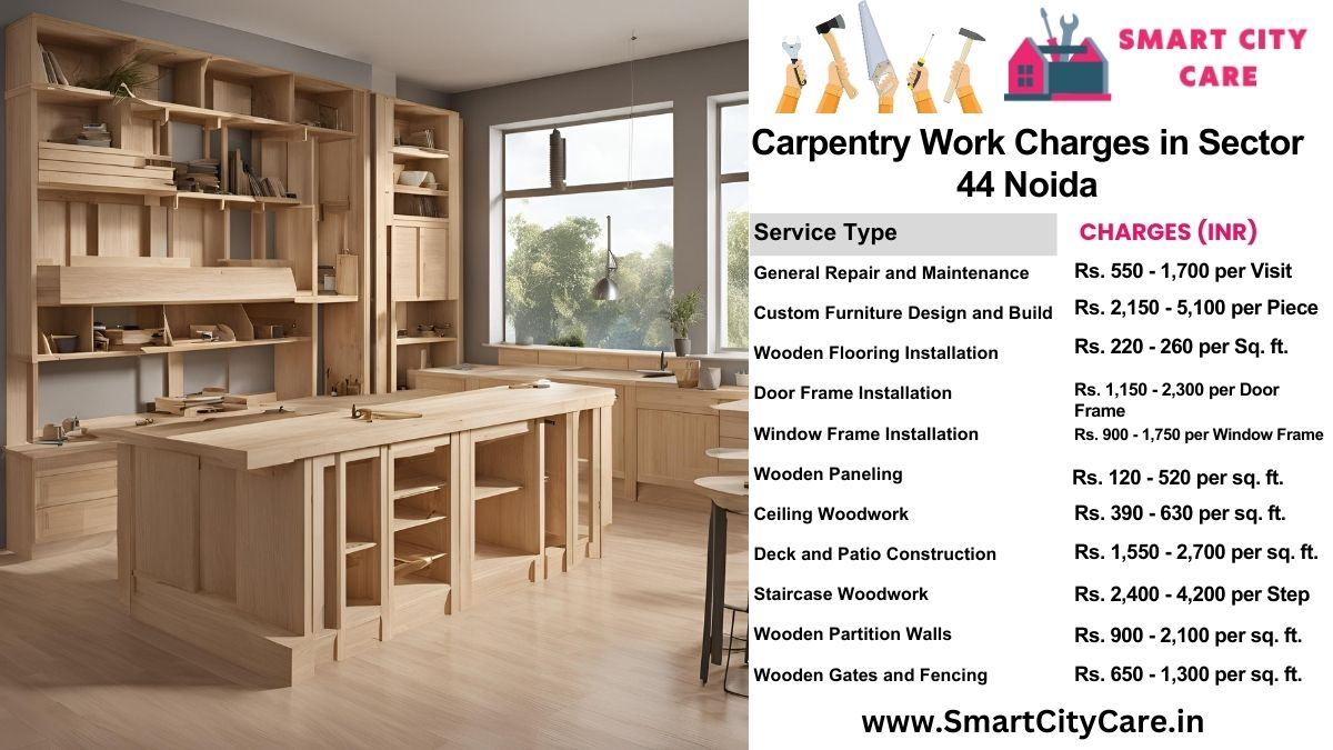 Carpentry Work Charges list in Sector 44, Noida