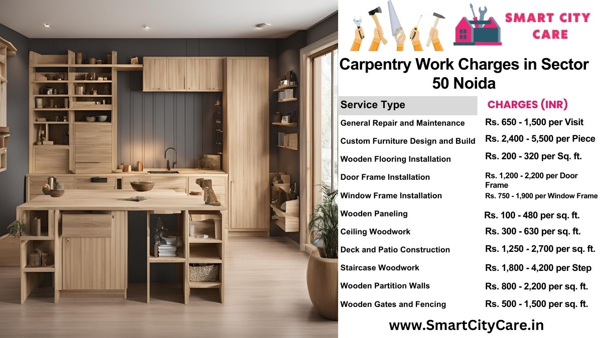 Carpentry Work Charges list in Sector 50, Noida