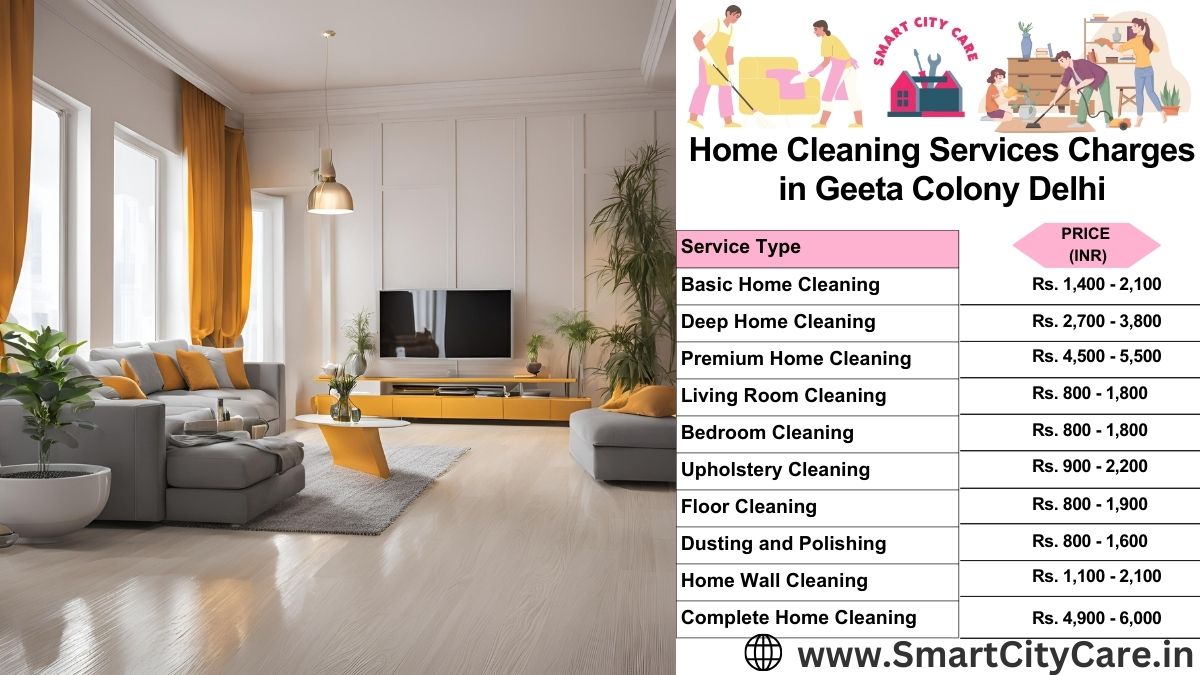 Home Cleaning Charges list in Geeta Colony, Delhi