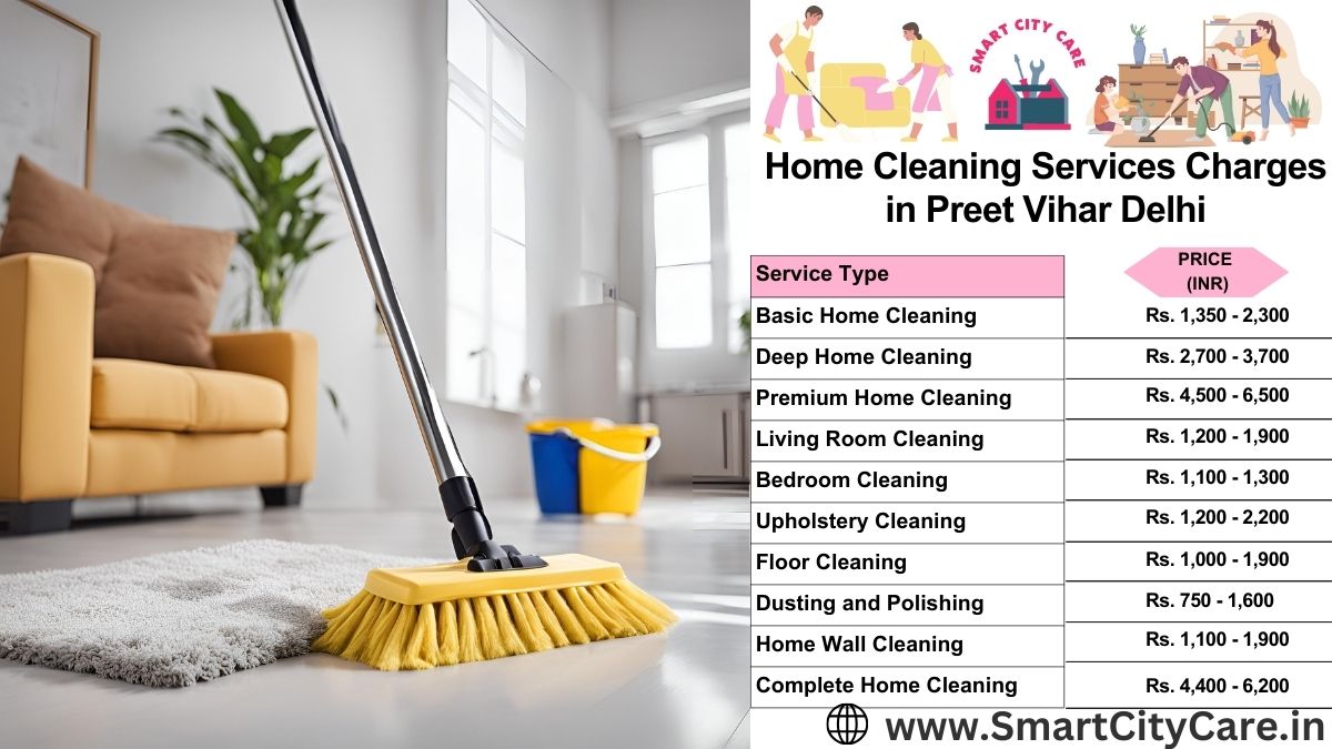 Home Cleaning Charges list in Preet Vihar, Delhi