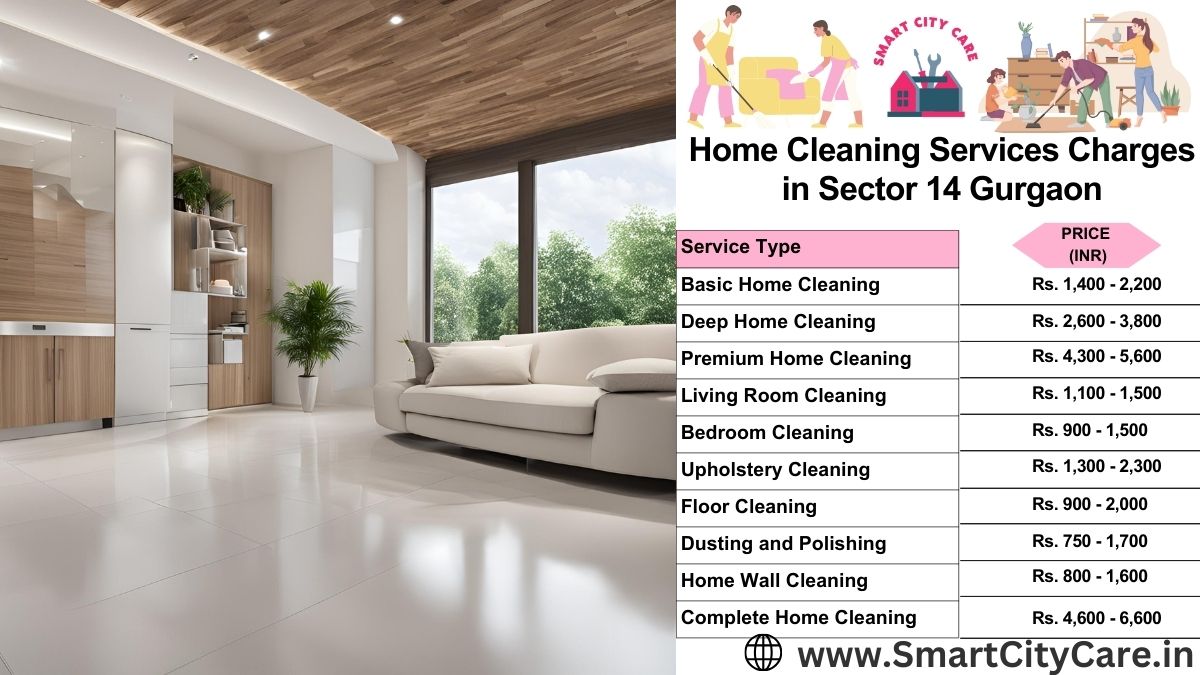 Home Cleaning Charges list in Sector 14, Gurgaon
