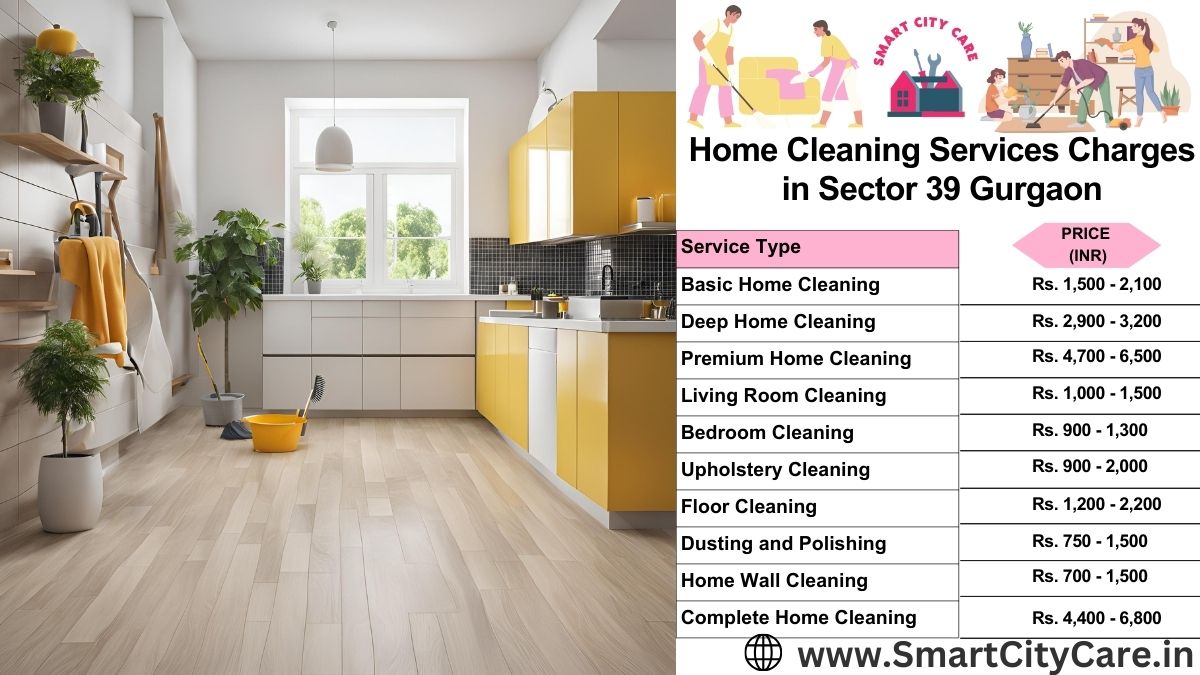 Home Cleaning Charges list in Sector 39, Gurgaon