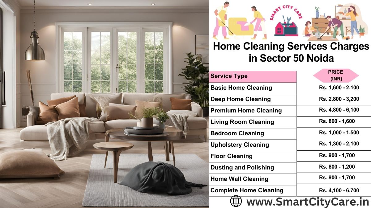 Home Cleaning Charges list in Sector 50, Noida