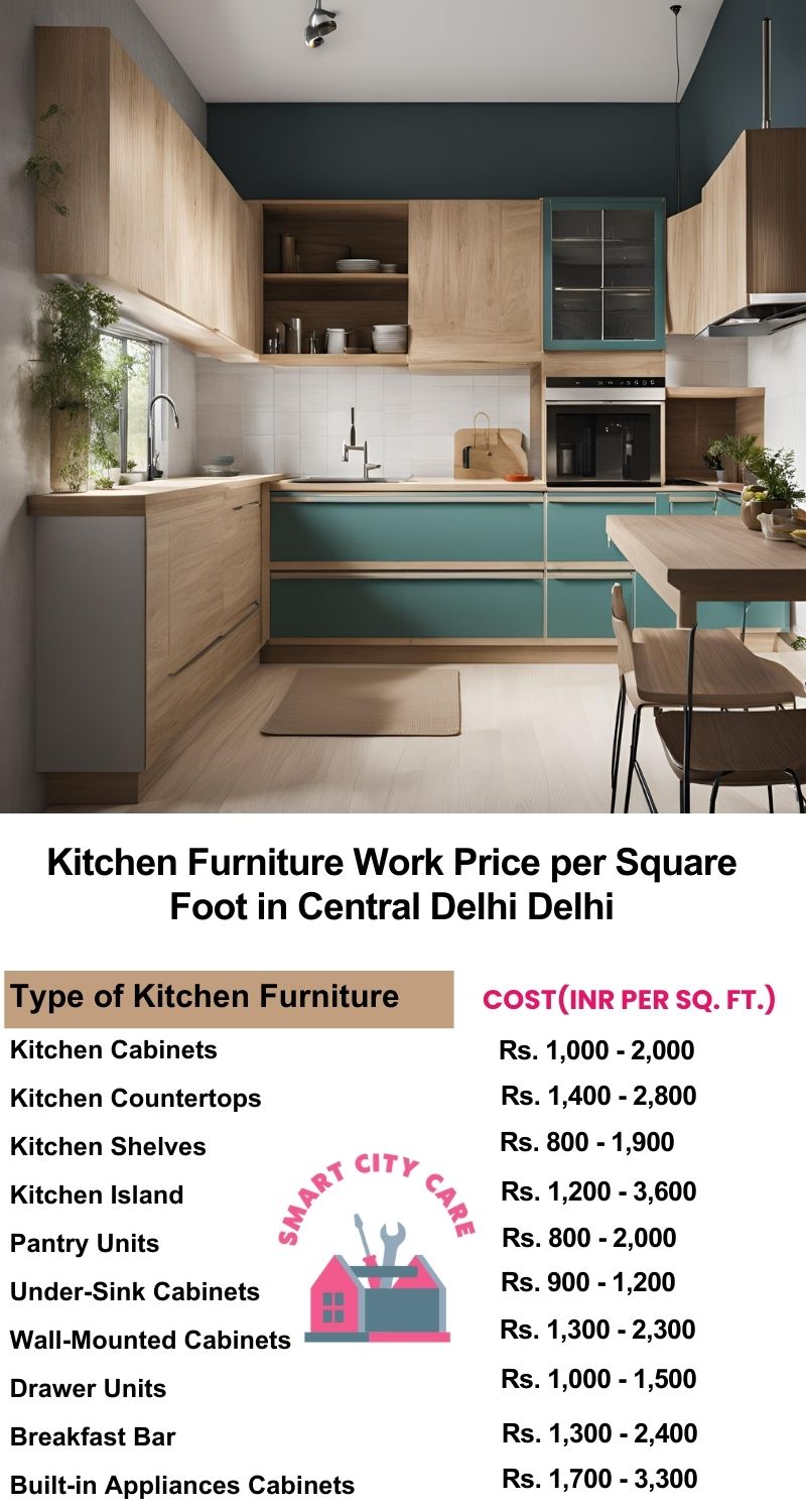 Kitchen Furniture Work rate list per Square Foot in Central Delhi,Delhi