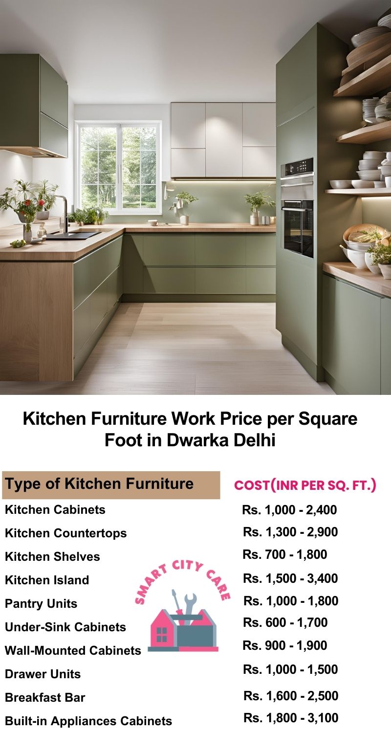 Kitchen Furniture Work rate list per Square Foot in Dwarka,Delhi