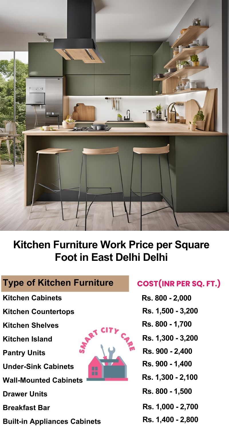 Kitchen Furniture Work rate list per Square Foot in East Delhi,Delhi