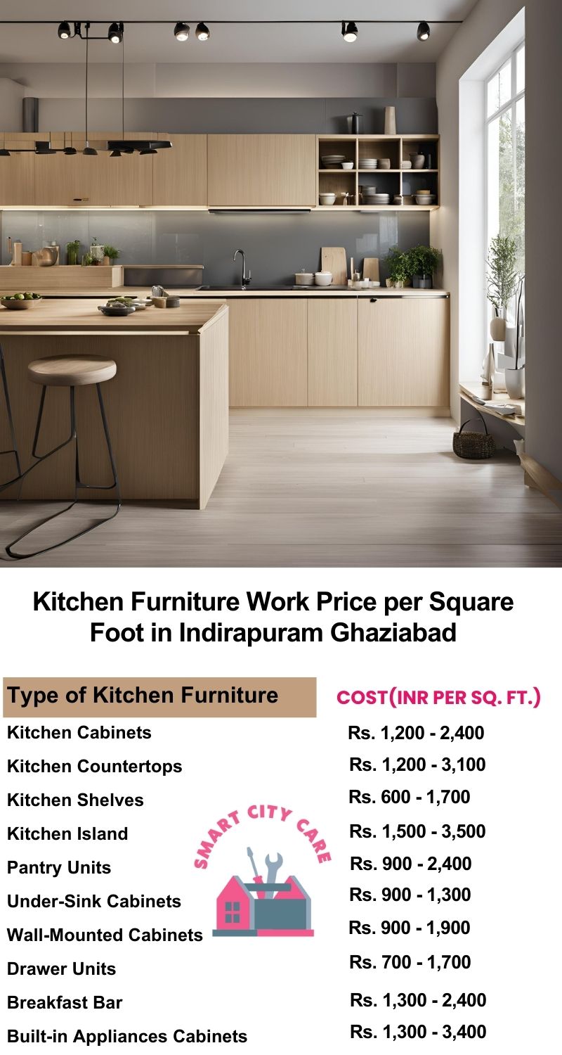 Kitchen Furniture Work rate list per Square Foot in Indirapuram,Ghaziabad