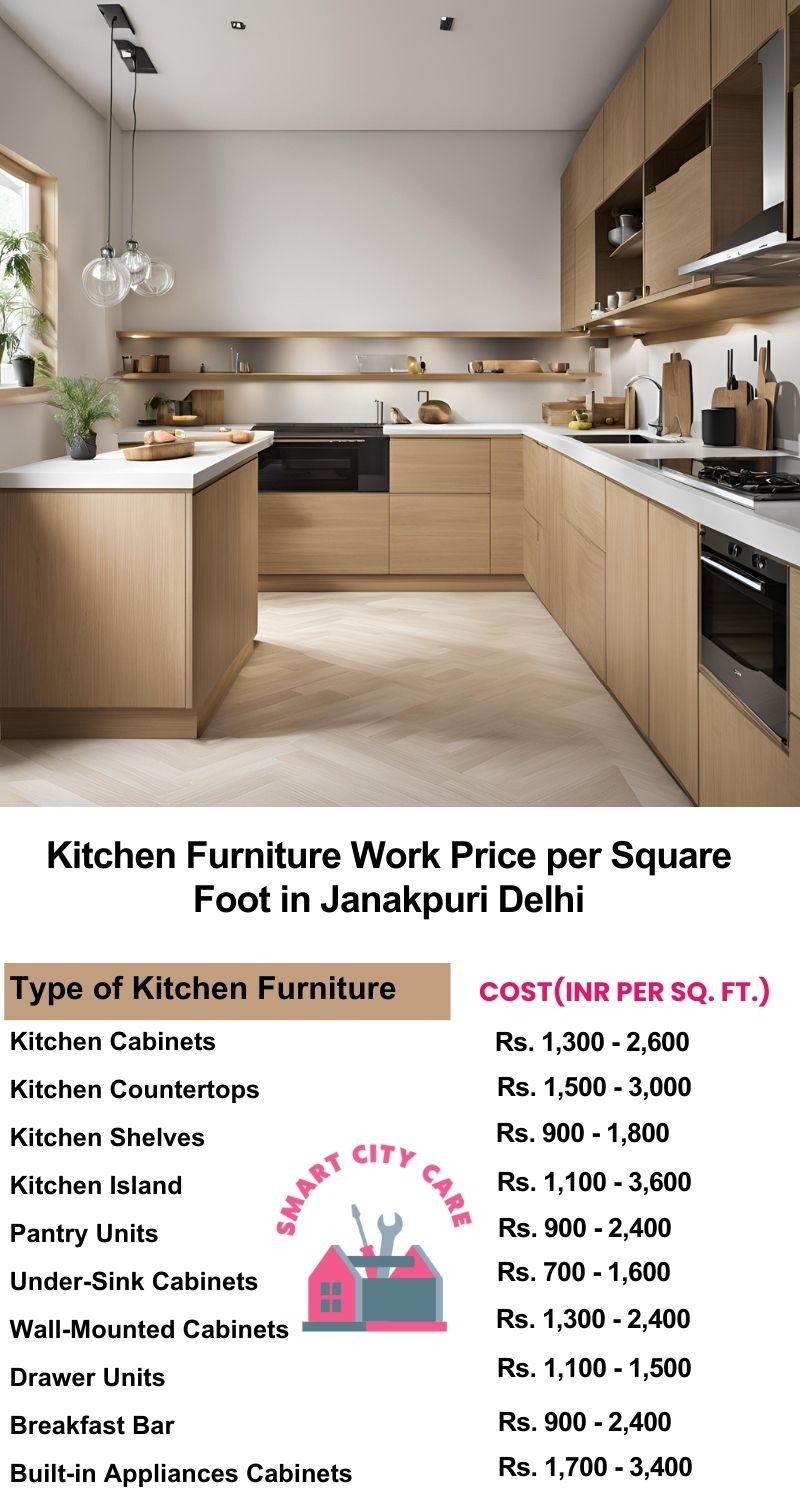 Kitchen Furniture Work rate list per Square Foot in Janakpuri,Delhi