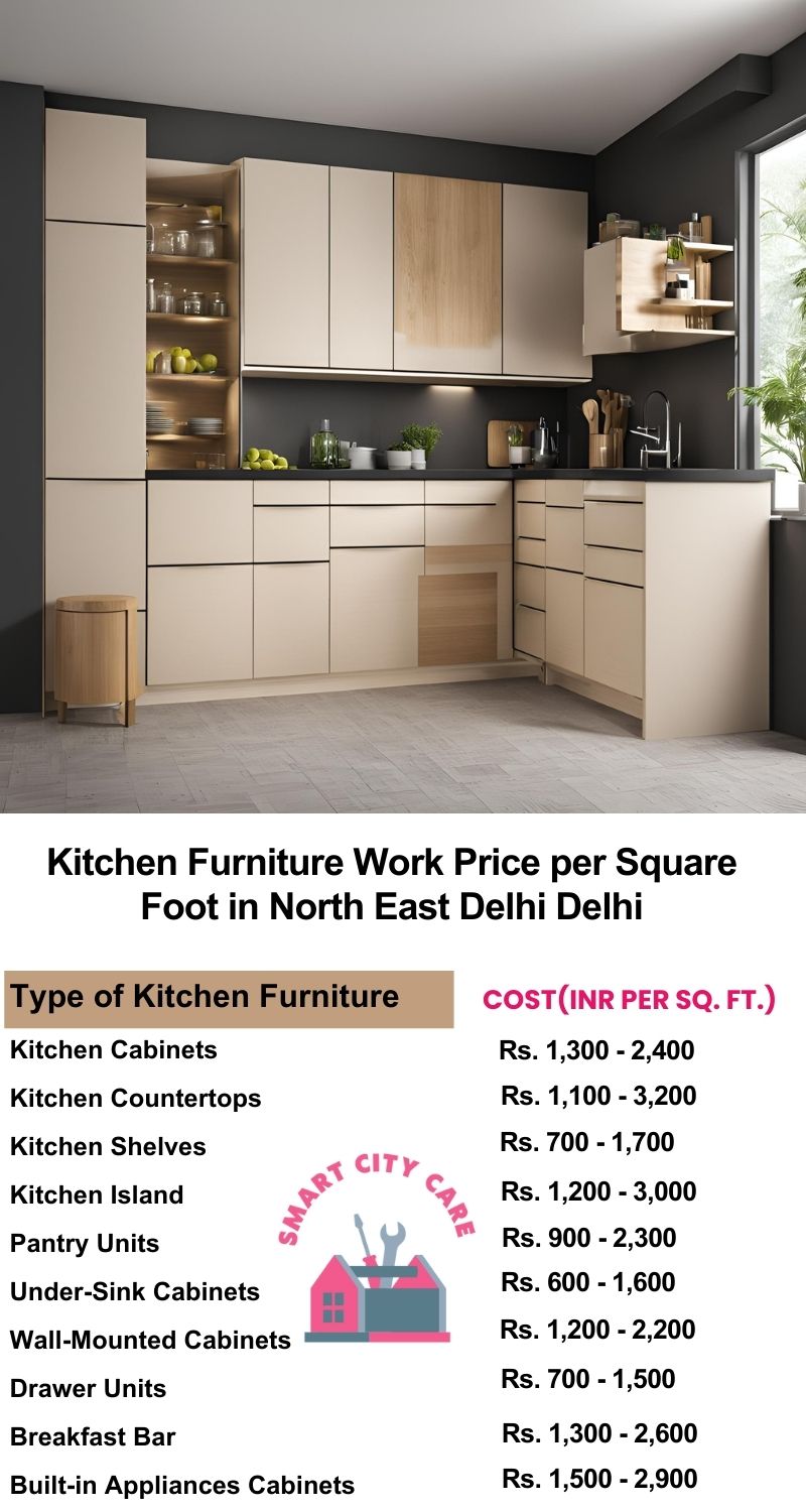 Kitchen Furniture Work rate list per Square Foot in North East Delhi,Delhi