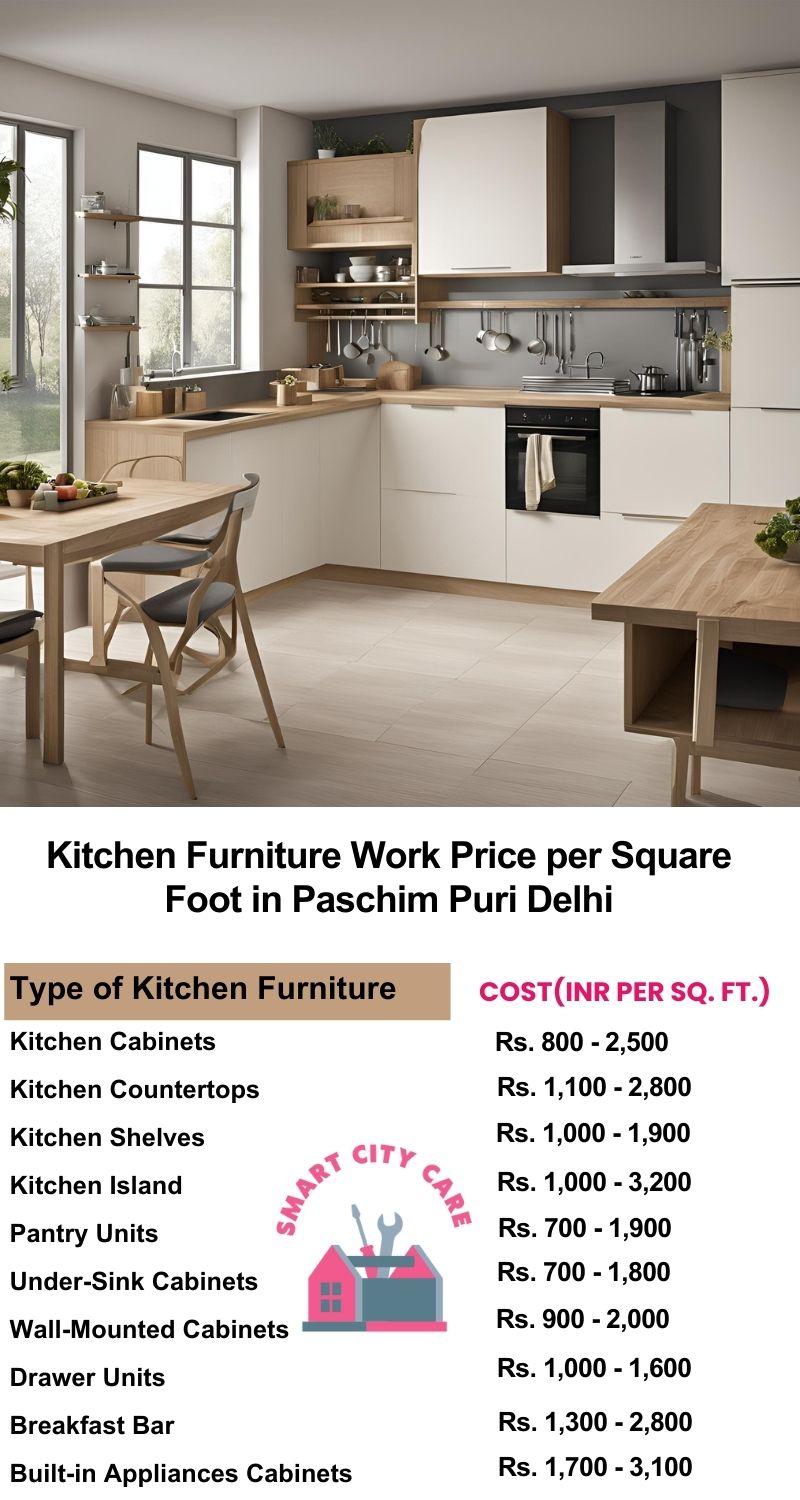 Kitchen Furniture Work rate list per Square Foot in Paschim Puri,Delhi