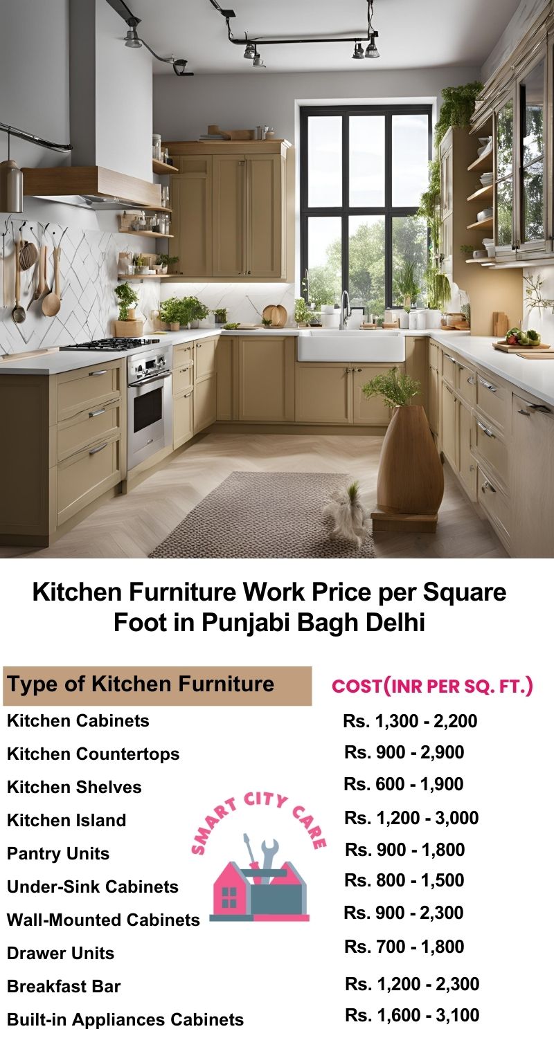 Kitchen Furniture Work rate list per Square Foot in Punjabi Bagh,Delhi