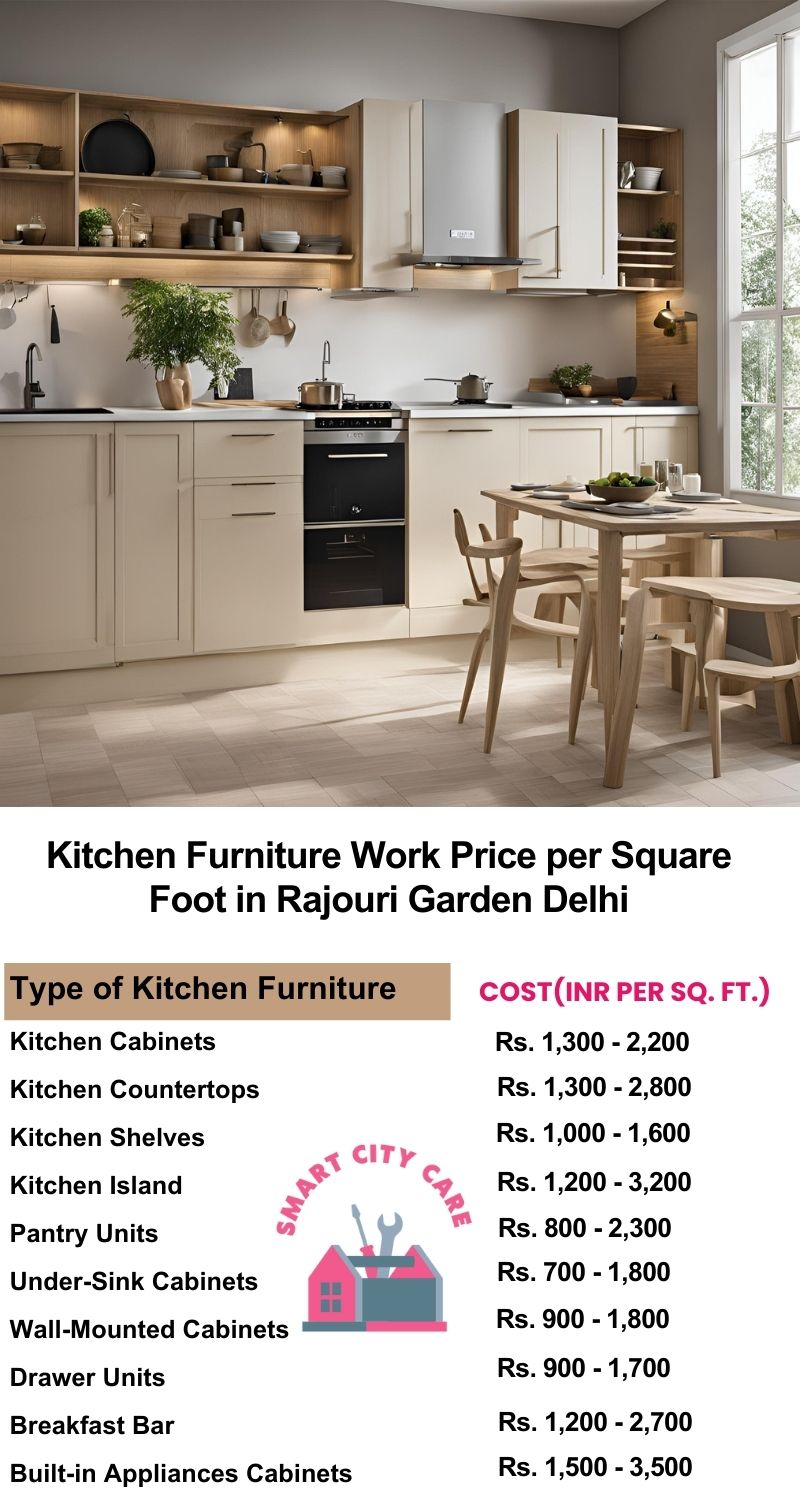 Kitchen Furniture Work rate list per Square Foot in Rajouri Garden,Delhi