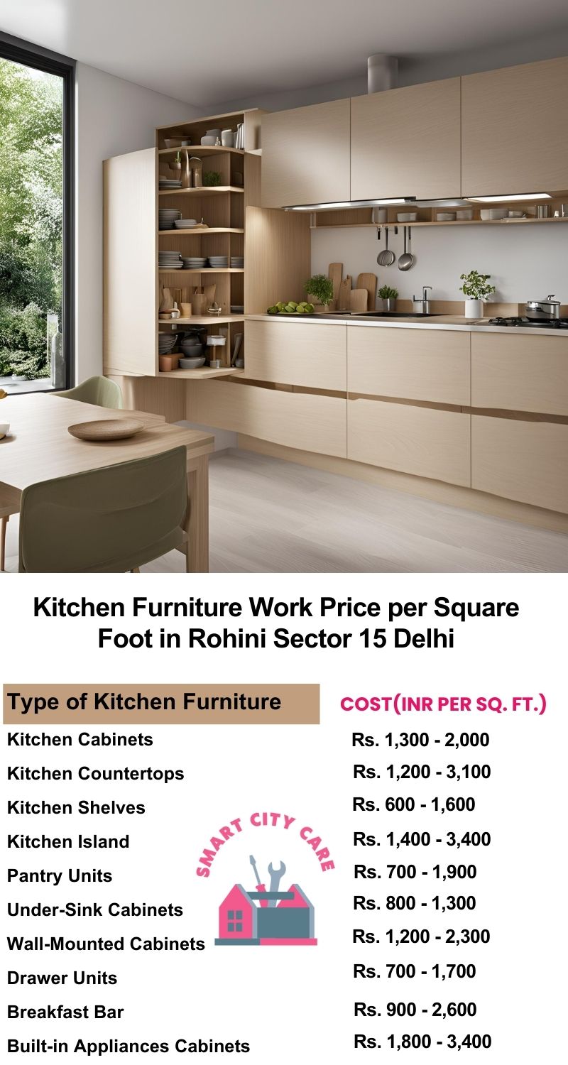 Kitchen Furniture Work rate list per Square Foot in Rohini Sector 15,Delhi