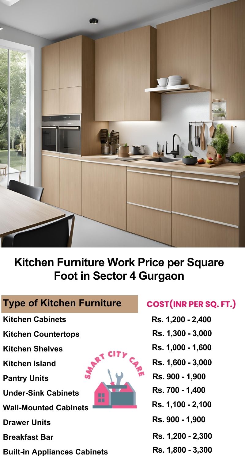 Kitchen Furniture Work rate list per Square Foot in Sector 4,Gurgaon