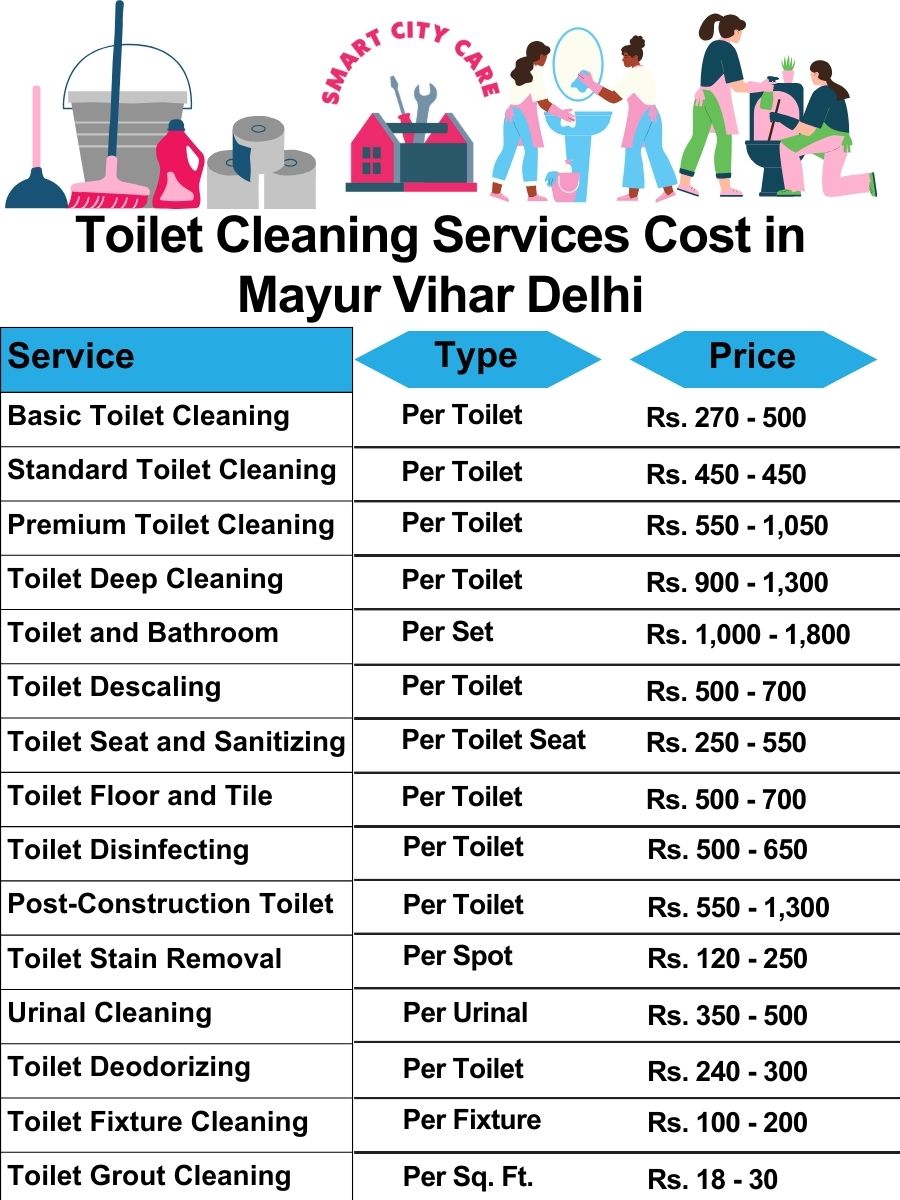 Toilet cleaning services price list in Mayur Vihar, Delhi